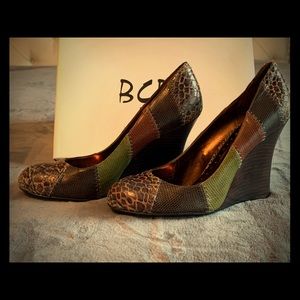 BCBG Paris Patchwork-Style Wedges